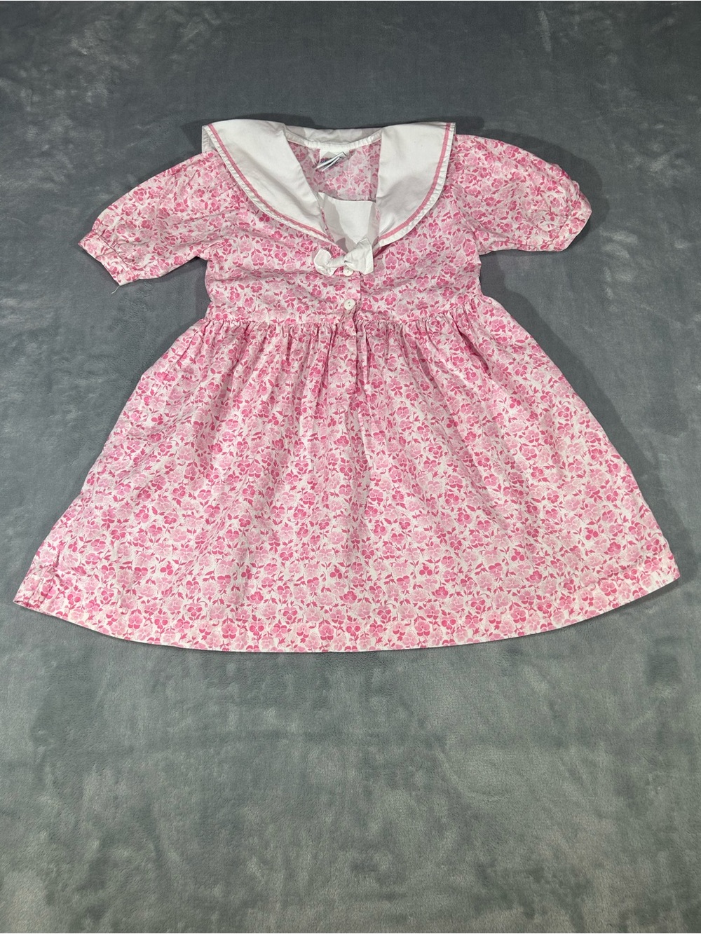 Vintage Oshkosh Pink & White Floral Sailor Style Dress Size 4
